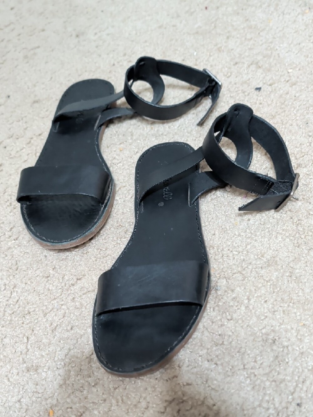 Madewell Black Leather Ankle-Tie Flat Sandals Women's 9